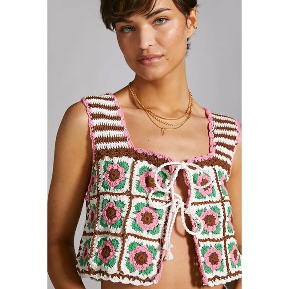 ANTHROPOLOGIE | Reversible Floral 100% Cotton Crochet Tank | NWT - Picture 3 of 9